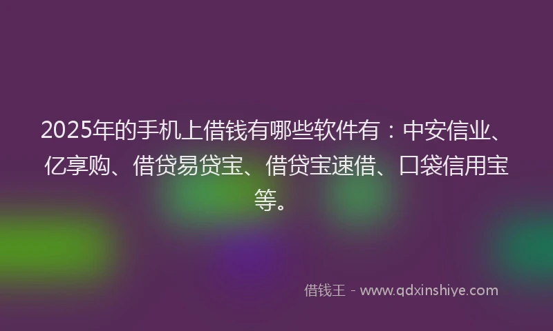 2025年的手机上借钱有哪些软件有：中安信业、亿享购、借贷易贷宝、借贷宝速借、口袋信用宝等。
