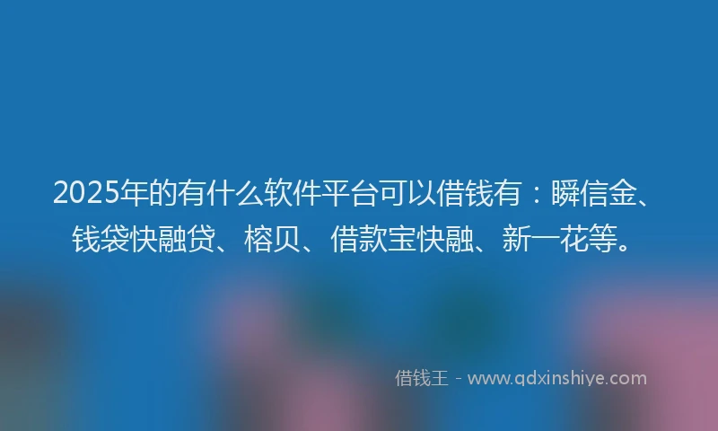 2025年的有什么软件平台可以借钱有：瞬信金、钱袋快融贷、榕贝、借款宝快融、新一花等。