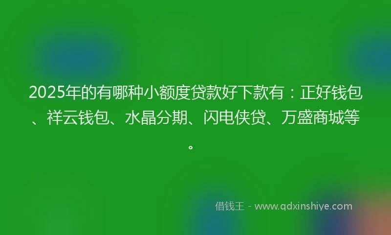 2025年的有哪种小额度贷款好下款有：正好钱包、祥云钱包、水晶分期、闪电侠贷、万盛商城等。