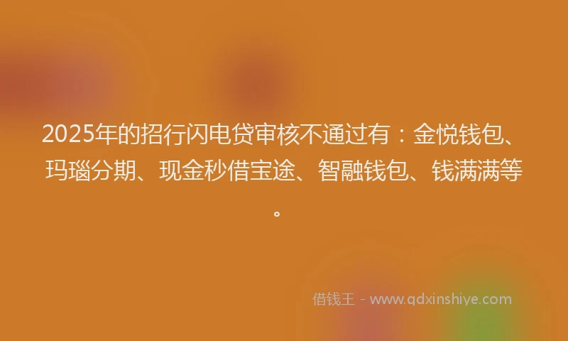 2025年的招行闪电贷审核不通过有：金悦钱包、玛瑙分期、现金秒借宝途、智融钱包、钱满满等。