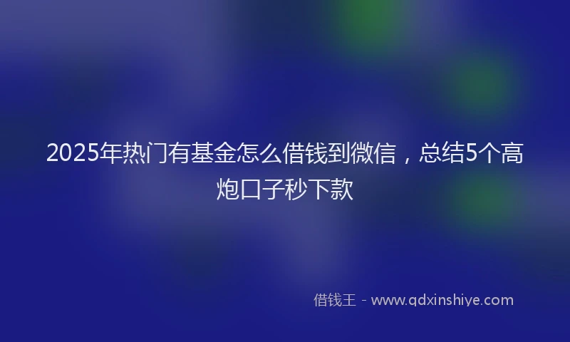 2025年热门有基金怎么借钱到微信，总结5个高炮口子秒下款
