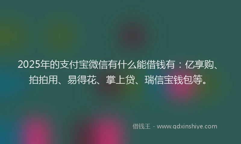 2025年的支付宝微信有什么能借钱有：亿享购、拍拍用、易得花、掌上贷、瑞信宝钱包等。