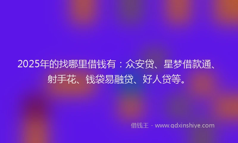 2025年的找哪里借钱有：众安贷、星梦借款通、射手花、钱袋易融贷、好人贷等。