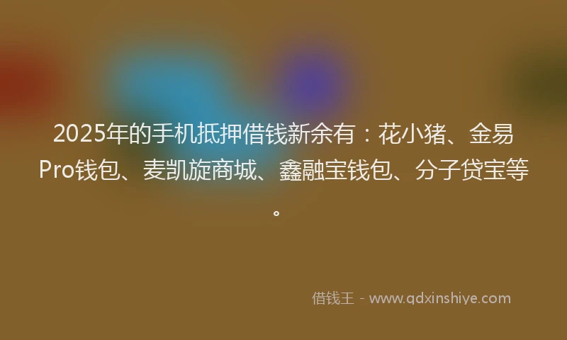 2025年的手机抵押借钱新余有：花小猪、金易Pro钱包、麦凯旋商城、鑫融宝钱包、分子贷宝等。