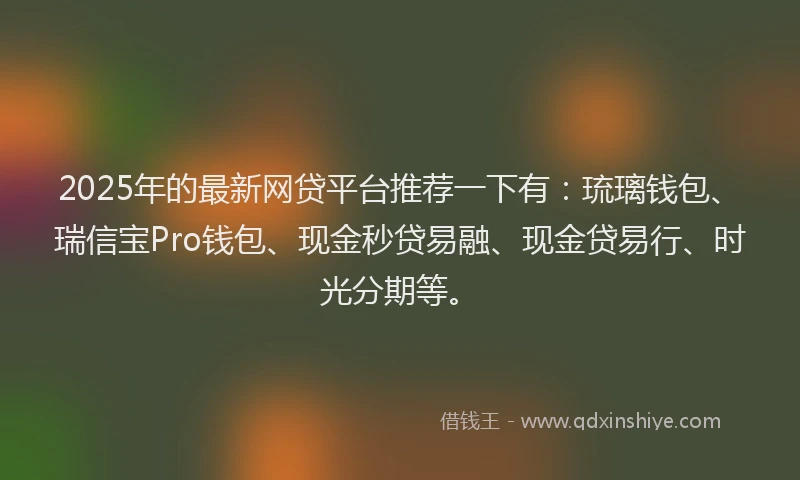 2025年的最新网贷平台推荐一下有：琉璃钱包、瑞信宝Pro钱包、现金秒贷易融、现金贷易行、时光分期等。