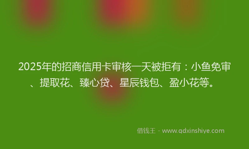 2025年的招商信用卡审核一天被拒有：小鱼免审、提取花、臻心贷、星辰钱包、盈小花等。