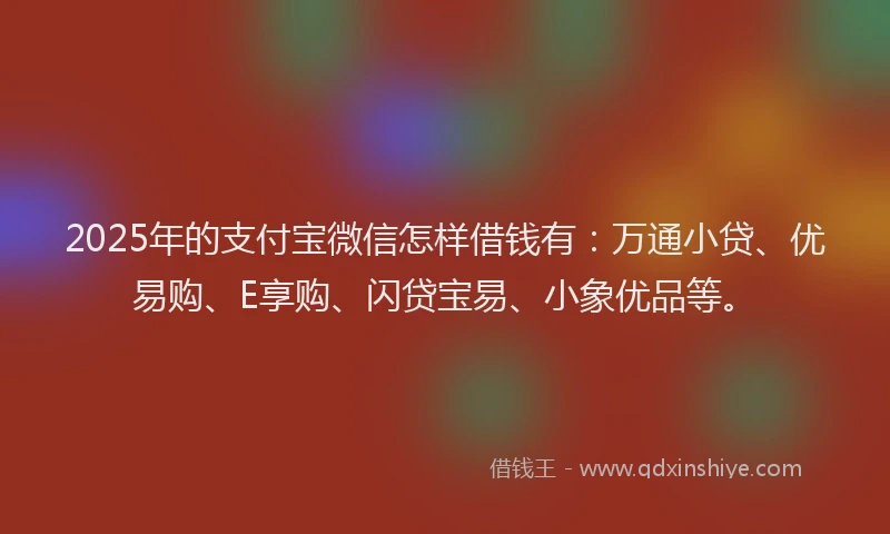 2025年的支付宝微信怎样借钱有：万通小贷、优易购、E享购、闪贷宝易、小象优品等。