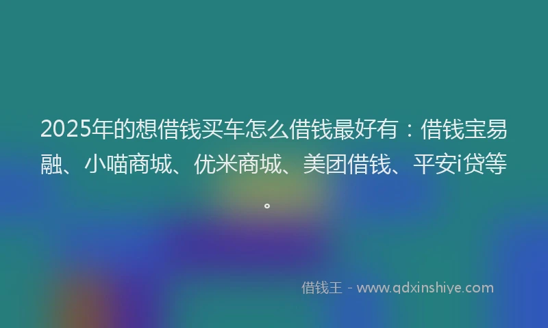 2025年的想借钱买车怎么借钱最好有：借钱宝易融、小喵商城、优米商城、美团借钱、平安i贷等。