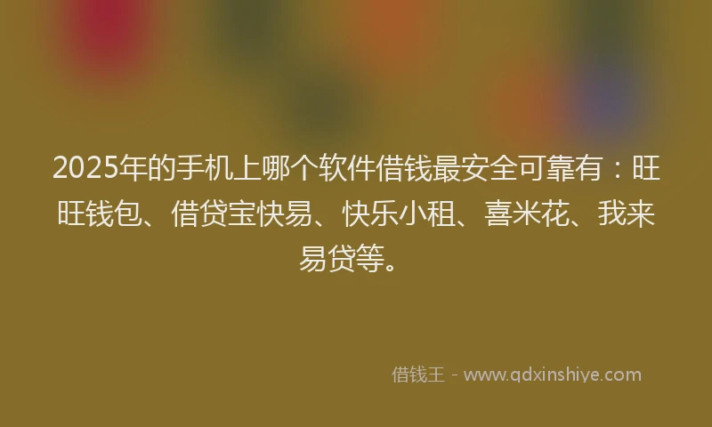 2025年的手机上哪个软件借钱最安全可靠有：旺旺钱包、借贷宝快易、快乐小租、喜米花、我来易贷等。