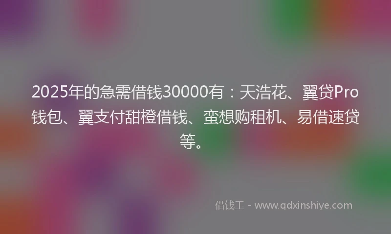 2025年的急需借钱30000有：天浩花、翼贷Pro钱包、翼支付甜橙借钱、蛮想购租机、易借速贷等。