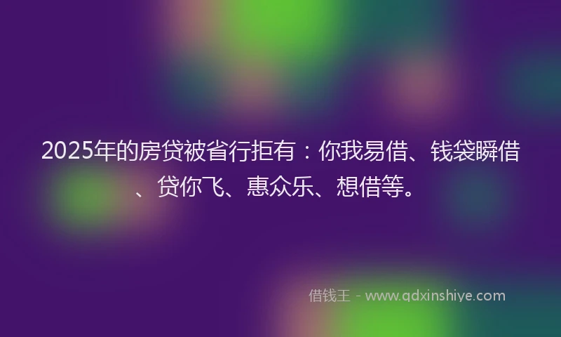 2025年的房贷被省行拒有：你我易借、钱袋瞬借、贷你飞、惠众乐、想借等。