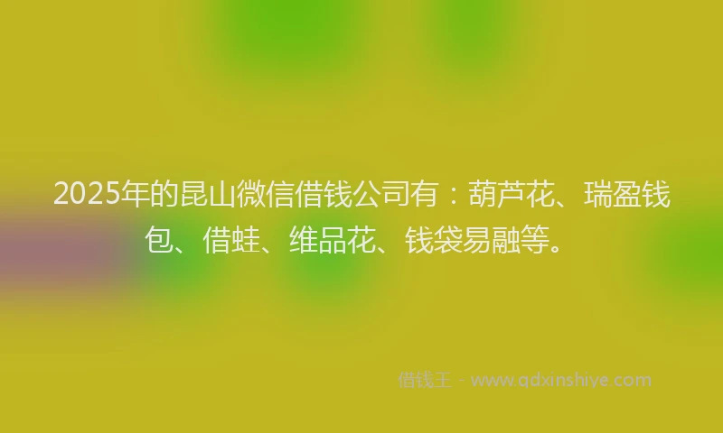 2025年的昆山微信借钱公司有：葫芦花、瑞盈钱包、借蛙、维品花、钱袋易融等。