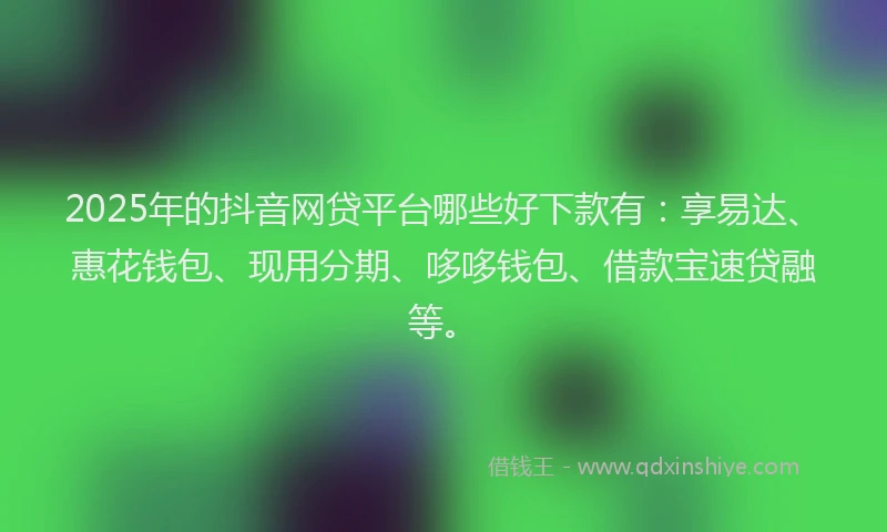 2025年的抖音网贷平台哪些好下款有：享易达、惠花钱包、现用分期、哆哆钱包、借款宝速贷融等。