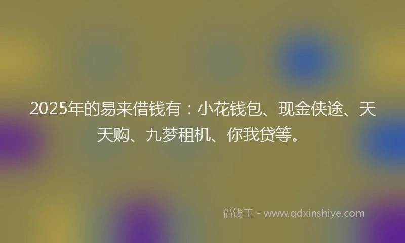 2025年的易来借钱有：小花钱包、现金侠途、天天购、九梦租机、你我贷等。