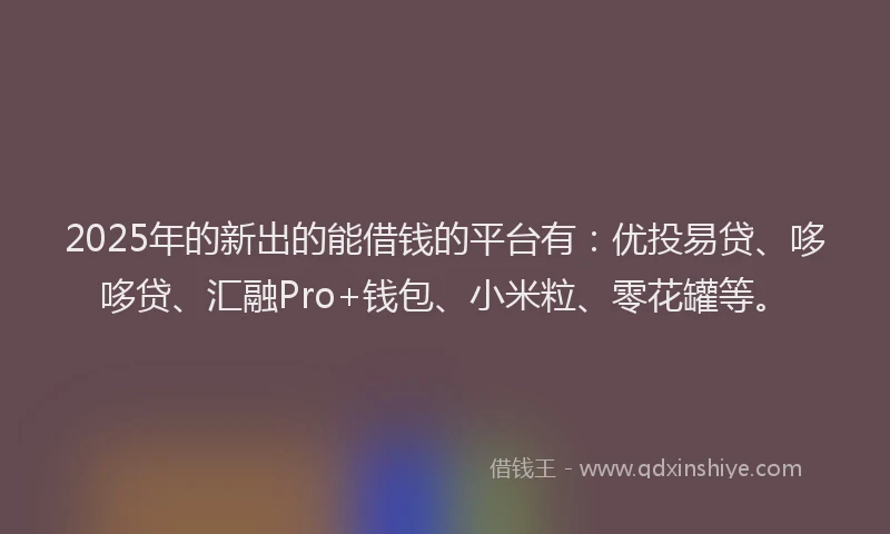 2025年的新出的能借钱的平台有：优投易贷、哆哆贷、汇融Pro+钱包、小米粒、零花罐等。