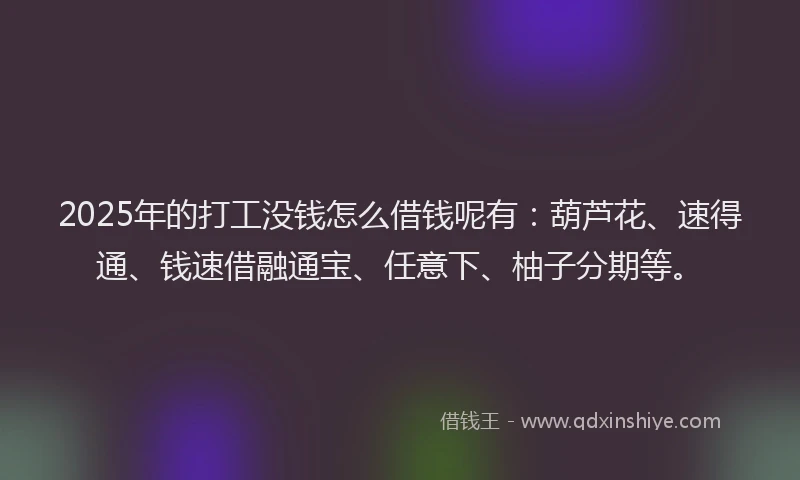 2025年的打工没钱怎么借钱呢有：葫芦花、速得通、钱速借融通宝、任意下、柚子分期等。