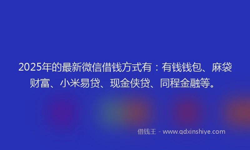 2025年的最新微信借钱方式有：有钱钱包、麻袋财富、小米易贷、现金侠贷、同程金融等。