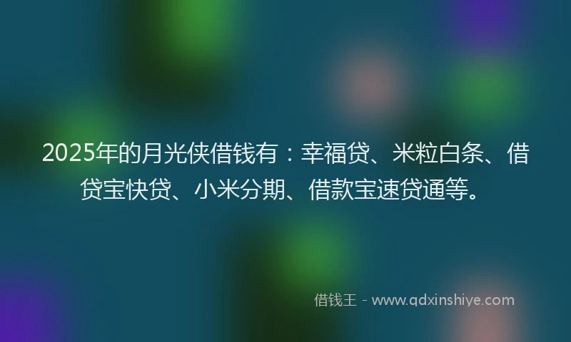 2025年的月光侠借钱有：幸福贷、米粒白条、借贷宝快贷、小米分期、借款宝速贷通等。