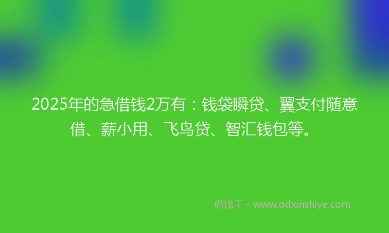 2025年的急借钱2万有：钱袋瞬贷、翼支付随意借、薪小用、飞鸟贷、智汇钱包等。