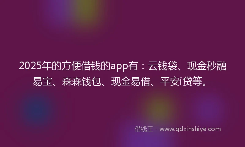 2025年的方便借钱的app有：云钱袋、现金秒融易宝、森森钱包、现金易借、平安i贷等。