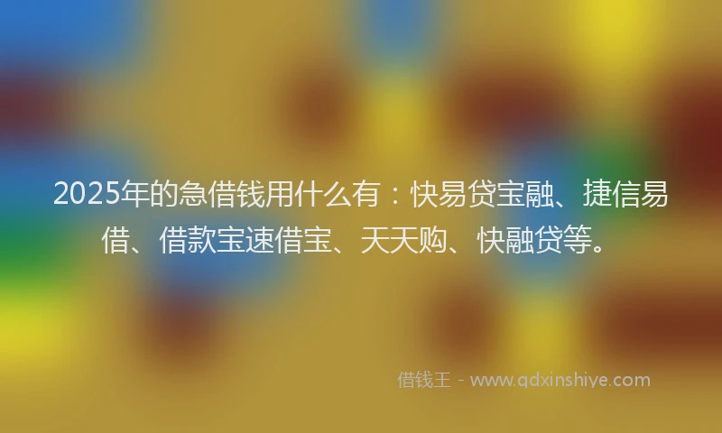 2025年的急借钱用什么有：快易贷宝融、捷信易借、借款宝速借宝、天天购、快融贷等。