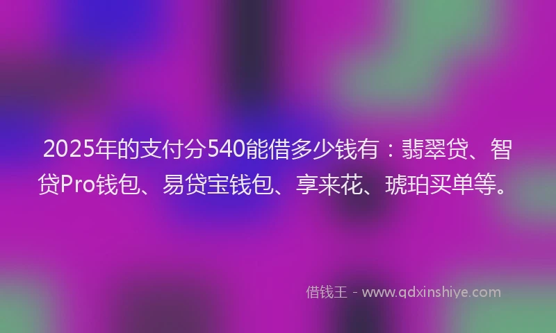 2025年的支付分540能借多少钱有：翡翠贷、智贷Pro钱包、易贷宝钱包、享来花、琥珀买单等。