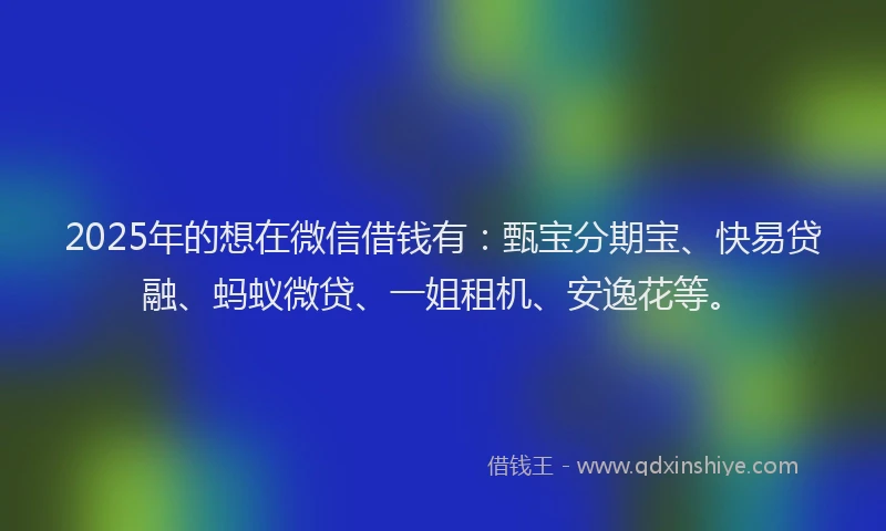 2025年的想在微信借钱有：甄宝分期宝、快易贷融、蚂蚁微贷、一姐租机、安逸花等。