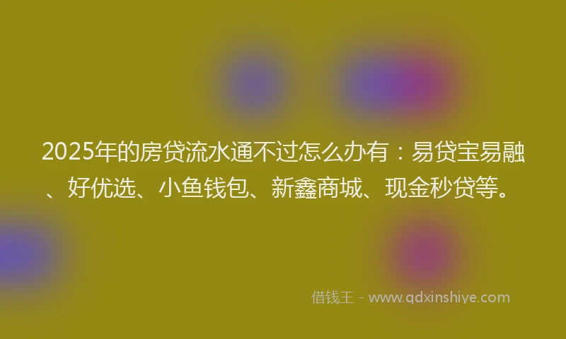 2025年的房贷流水通不过怎么办有：易贷宝易融、好优选、小鱼钱包、新鑫商城、现金秒贷等。