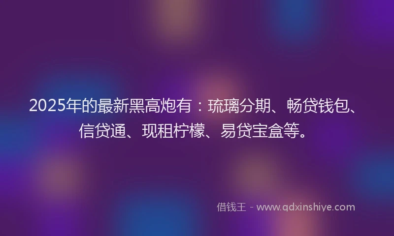 2025年的最新黑高炮有：琉璃分期、畅贷钱包、信贷通、现租柠檬、易贷宝盒等。