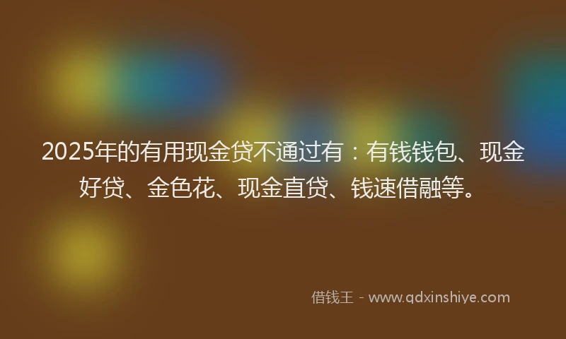 2025年的有用现金贷不通过有：有钱钱包、现金好贷、金色花、现金直贷、钱速借融等。