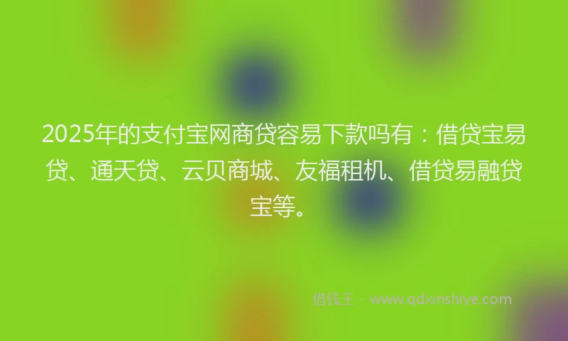 2025年的支付宝网商贷容易下款吗有：借贷宝易贷、通天贷、云贝商城、友福租机、借贷易融贷宝等。