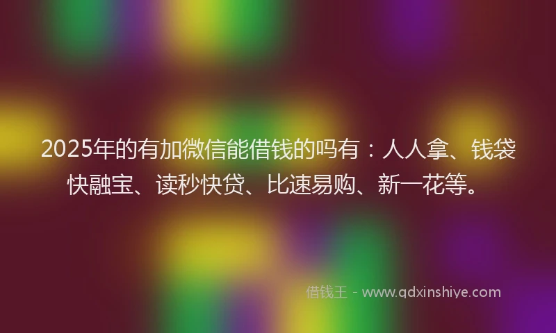 2025年的有加微信能借钱的吗有：人人拿、钱袋快融宝、读秒快贷、比速易购、新一花等。
