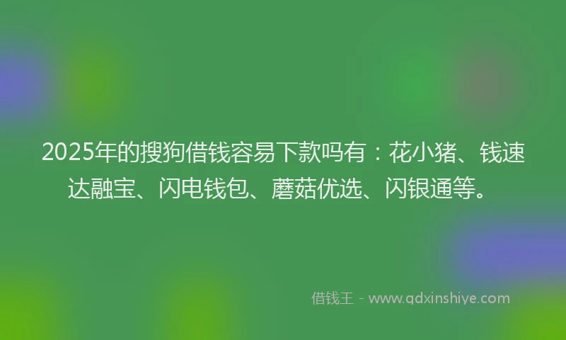 2025年的搜狗借钱容易下款吗有：花小猪、钱速达融宝、闪电钱包、蘑菇优选、闪银通等。