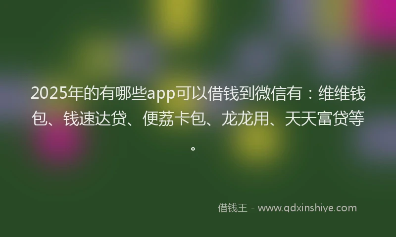 2025年的有哪些app可以借钱到微信有：维维钱包、钱速达贷、便荔卡包、龙龙用、天天富贷等。