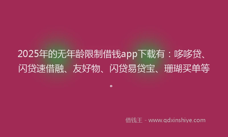 2025年的无年龄限制借钱app下载有：哆哆贷、闪贷速借融、友好物、闪贷易贷宝、珊瑚买单等。