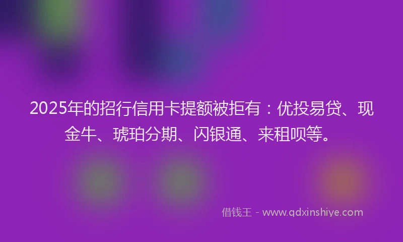2025年的招行信用卡提额被拒有：优投易贷、现金牛、琥珀分期、闪银通、来租呗等。