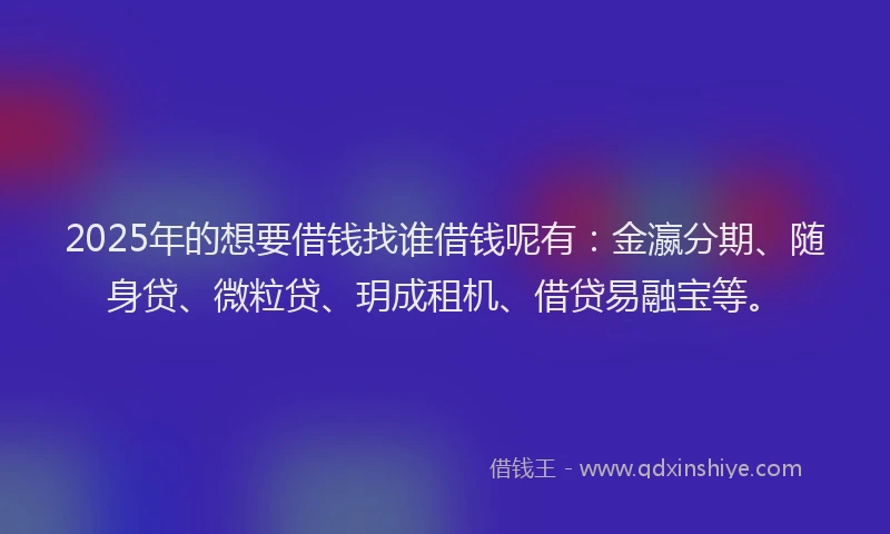 2025年的想要借钱找谁借钱呢有：金瀛分期、随身贷、微粒贷、玥成租机、借贷易融宝等。