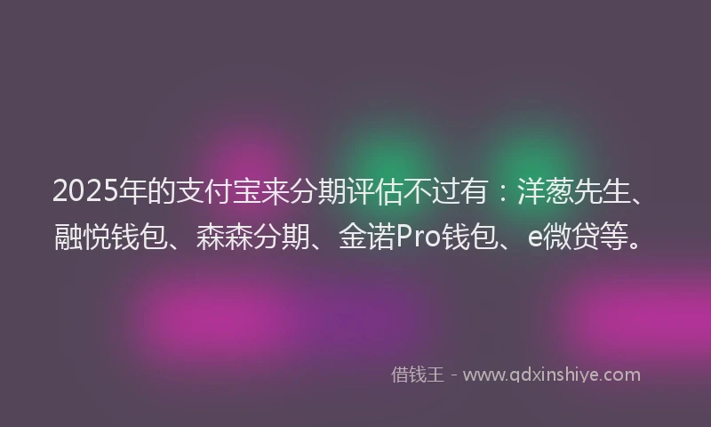 2025年的支付宝来分期评估不过有：洋葱先生、融悦钱包、森森分期、金诺Pro钱包、e微贷等。