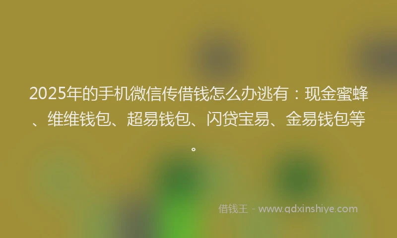 2025年的手机微信传借钱怎么办逃有：现金蜜蜂、维维钱包、超易钱包、闪贷宝易、金易钱包等。