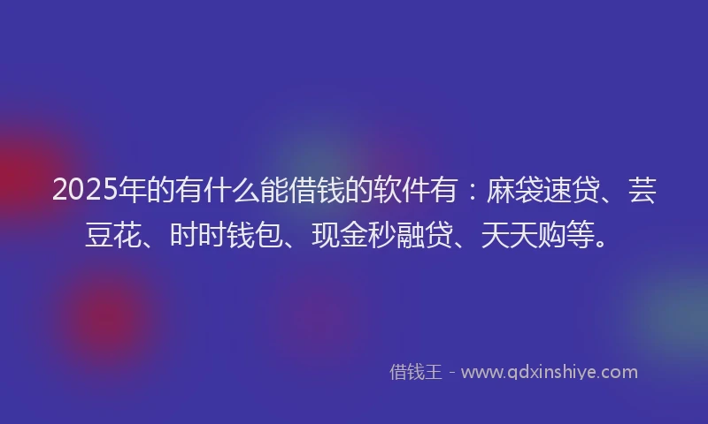 2025年的有什么能借钱的软件有：麻袋速贷、芸豆花、时时钱包、现金秒融贷、天天购等。