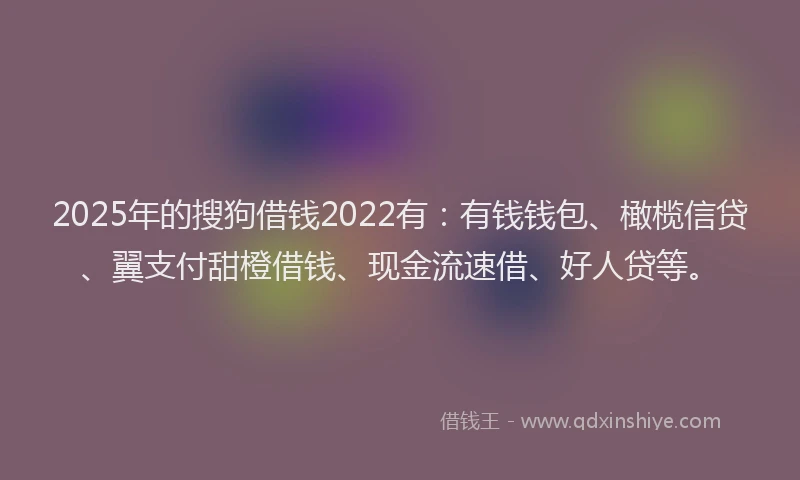 2025年的搜狗借钱2022有：有钱钱包、橄榄信贷、翼支付甜橙借钱、现金流速借、好人贷等。