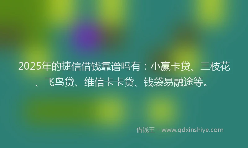 2025年的捷信借钱靠谱吗有：小赢卡贷、三枝花、飞鸟贷、维信卡卡贷、钱袋易融途等。