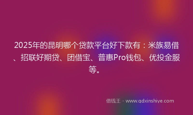 2025年的昆明哪个贷款平台好下款有：米族易借、招联好期贷、团借宝、普惠Pro钱包、优投金服等。