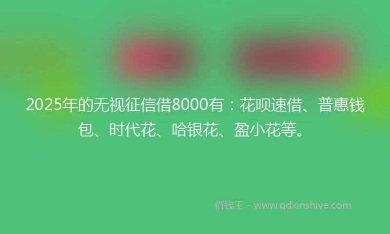 2025年的无视征信借8000有：花呗速借、普惠钱包、时代花、哈银花、盈小花等。