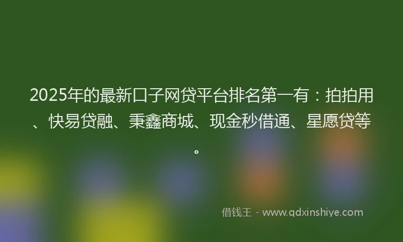 2025年的最新口子网贷平台排名第一有：拍拍用、快易贷融、秉鑫商城、现金秒借通、星愿贷等。