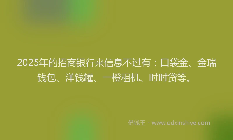 2025年的招商银行来信息不过有：口袋金、金瑞钱包、洋钱罐、一橙租机、时时贷等。