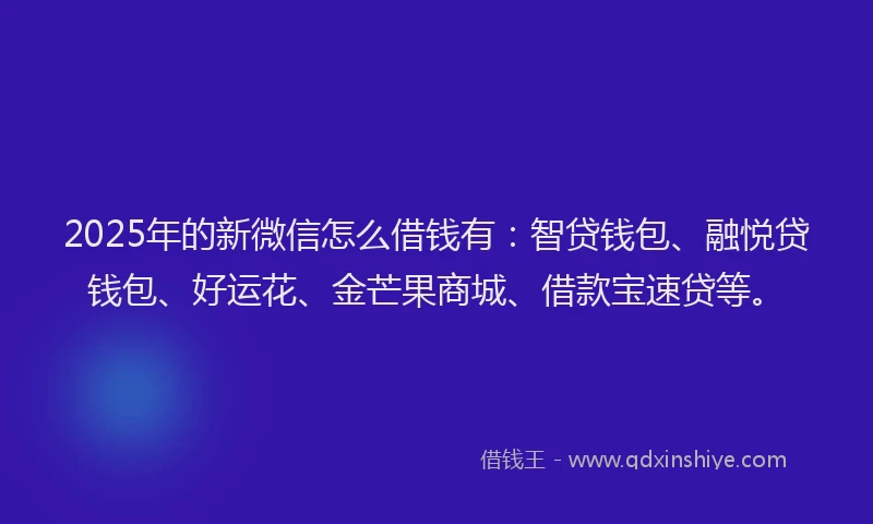 2025年的新微信怎么借钱有：智贷钱包、融悦贷钱包、好运花、金芒果商城、借款宝速贷等。
