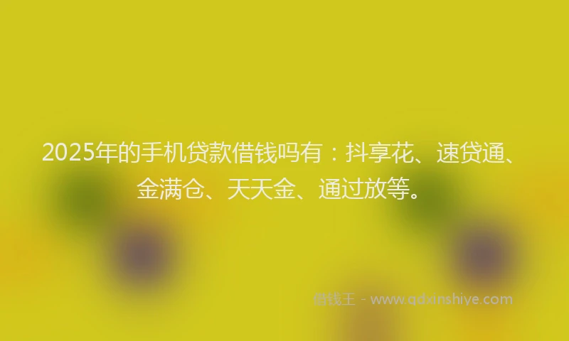 2025年的手机贷款借钱吗有：抖享花、速贷通、金满仓、天天金、通过放等。