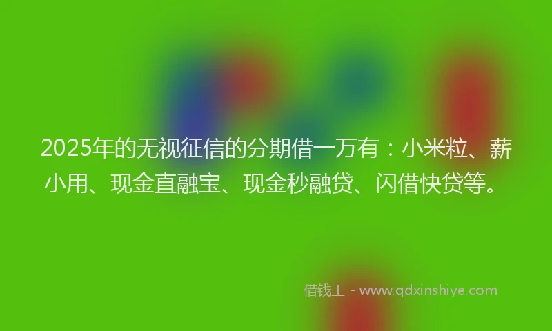 2025年的无视征信的分期借一万有：小米粒、薪小用、现金直融宝、现金秒融贷、闪借快贷等。