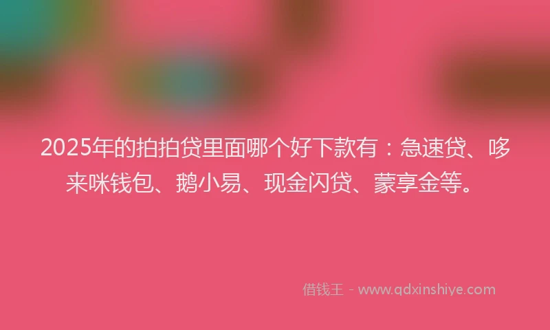 2025年的拍拍贷里面哪个好下款有：急速贷、哆来咪钱包、鹅小易、现金闪贷、蒙享金等。